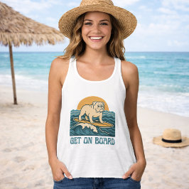 Get On Board Surfer Dog Retro Bulldog Surf Graphic Tanktop