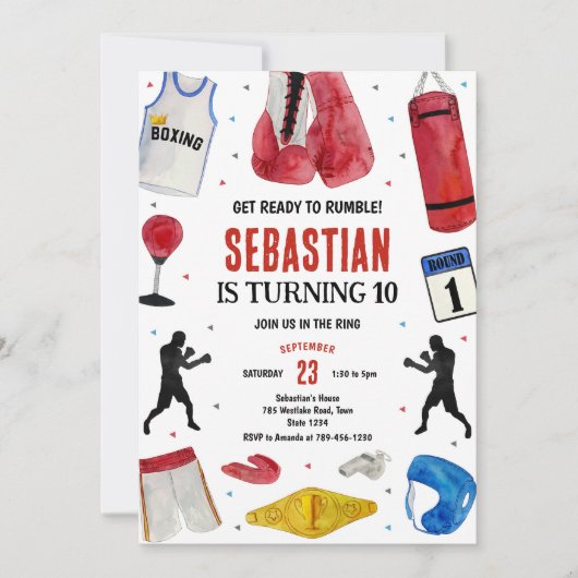 Get Ready To Rumble Boxing Birthday Invitation (Devant)