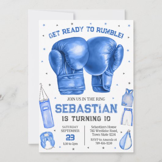 Get Ready To Rumble Boxing Birthday Invitation (Devant)