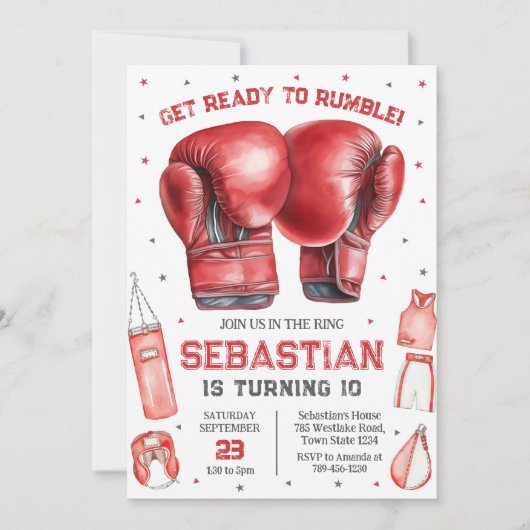 Get Ready To Rumble Boxing Birthday Invitation (Devant)
