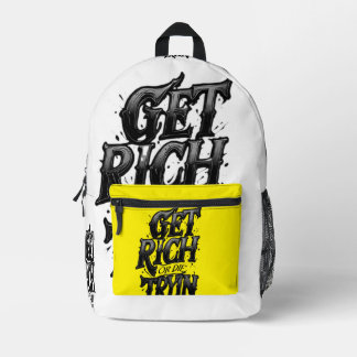 Get Rich or Die Tryin — Chrome Typography Motivati Bedrukte Rugzak
