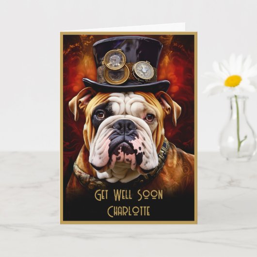 Get Well Binnenkort Britse Bulldog aangepaste naam Kaart (Kleine Plant)
