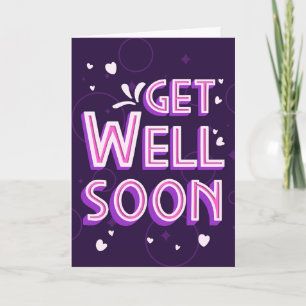 Get Well Binnenkort Moderne Roze en Paarse Typogra Kaart