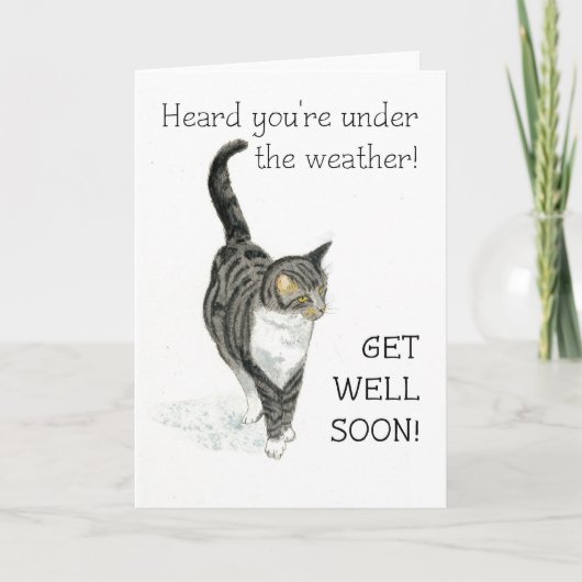 Get Well Kaart - Grey Tabby Cat (Voorkant)