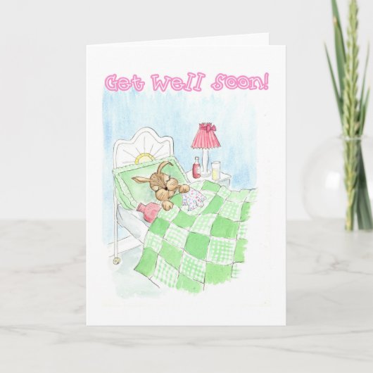 Get Well Kaart - Sick Bunny Rabbit (Voorkant)