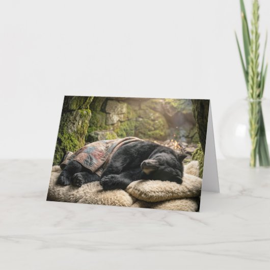 Get Well Soon Black Bear Sleeping Under a Quilt Kaart (Voorkant)