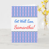 Get Well Soon; Blauw en Roze Diamant Vorm Patroon Kaart (Gele Bloem)