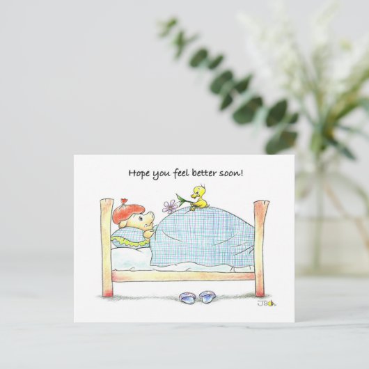 Get Well Soon Briefkaart – Schattige Pig & Duck (Staand voorkant)