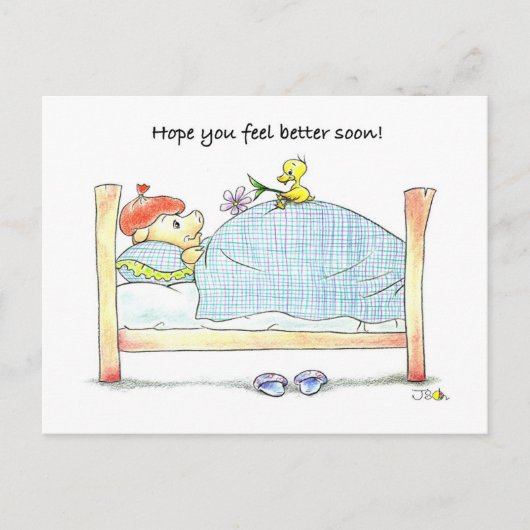 Get Well Soon Briefkaart – Schattige Pig & Duck (Voorkant)