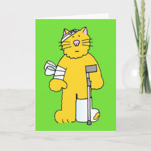 Get Well Soon Cartoon Cat met verband. Kaart