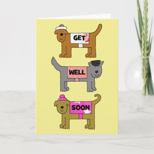 Get Well Soon Cartoon Honden in Kleding. Kaart (Voorkant)