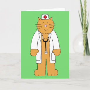 Get Well Soon Cat verkleed als een Medic-Cartoon Kaart