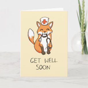 Get Well Soon Kaart met Fox Nurse