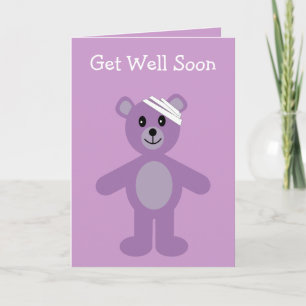 Get Well Soon lilac caricature carte ours en peluc