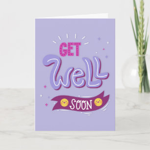 Get Well Soon Moderne Violet en Roze Typografie Kaart