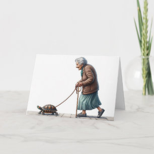 Get Well Soon Old Lady Walking a Turtle Kaart
