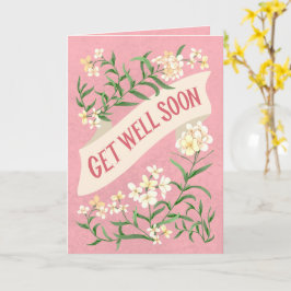 Get Well Soon Pink Soft Pastel Floral Banner Kaart