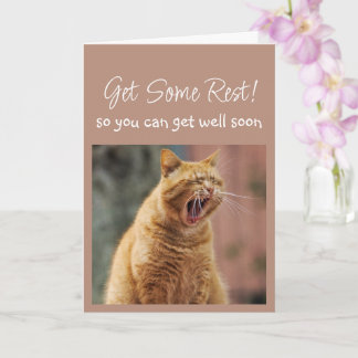 Get Well Soon Sleepy Yawning Cat Animal Fun Kaart