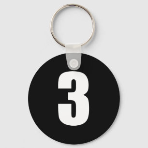 getal 3 in wit op zwarte sleutelhanger