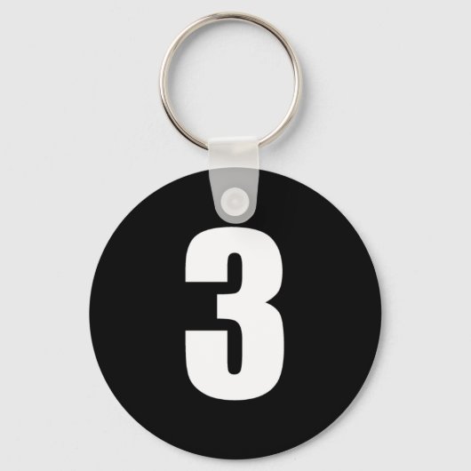 getal 3 in wit op zwarte sleutelhanger (Voorkant)