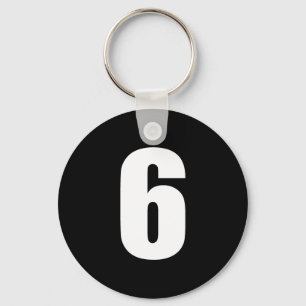 getal 6 in wit op zwarte sleutelhanger