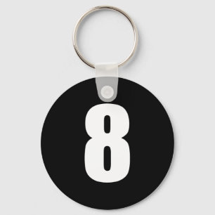 getal 8 in wit op zwarte sleutelhanger