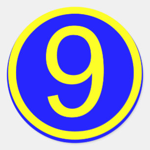 getal 9 in een cirkel, blauwe achtergrond ronde sticker