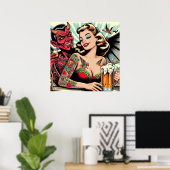 getatoeëerd biermeisje poster (Thuiskantoor)