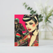 Getatoeëerd biker meisje briefkaart (Staand voorkant)