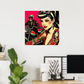 Getatoeëerd biker meisje poster (Thuiskantoor)