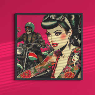 Getatoeëerd biker meisje poster