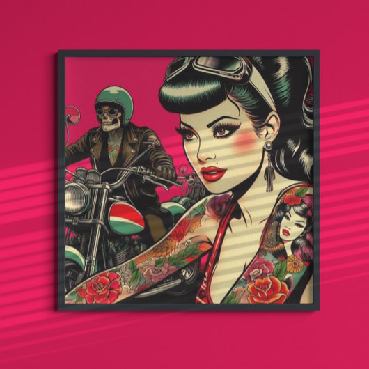 Getatoeëerd biker meisje poster