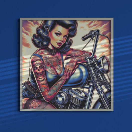 Getatoeëerd biker meisje poster