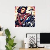Getatoeëerd biker meisje poster (Thuiskantoor)