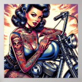 Getatoeëerd biker meisje poster (Voorkant)
