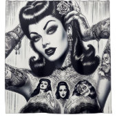 getatoeëerd Gothic meisje Douchegordijn (Voorkant)