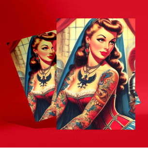 Getatoeëerd middeleeuws meisje briefkaart