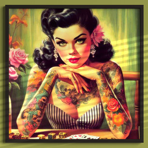 Getatoeëerd pin-up portret schilderij poster
