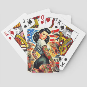 Getatoeëerde Amerikaanse Pin-Up Pokerkaarten