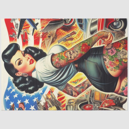 Getatoeëerde Amerikaanse Pin-Up Tissuepapier (Voorkant)