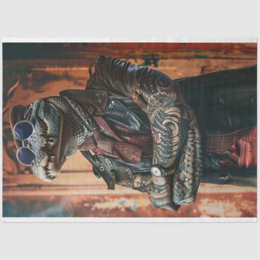 Getatoeëerde Boss Alligator Gator Decoupage Tissuepapier (Voorkant)