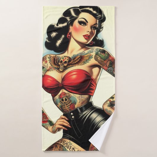 getatoeëerde pin-up badhanddoek (Badhanddoek)