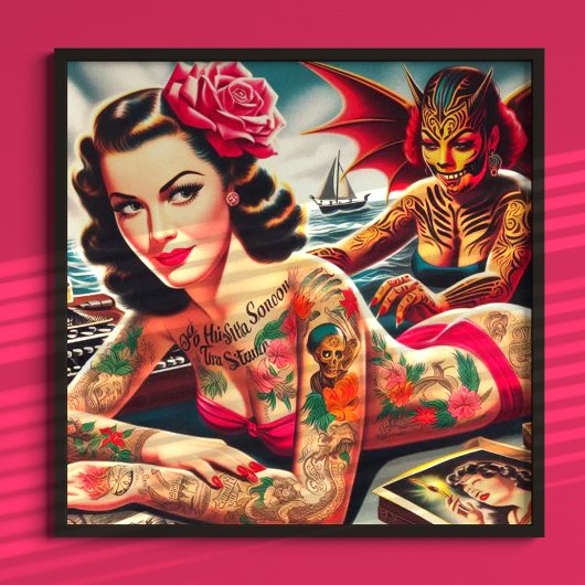 getatoeëerde pin-up poster