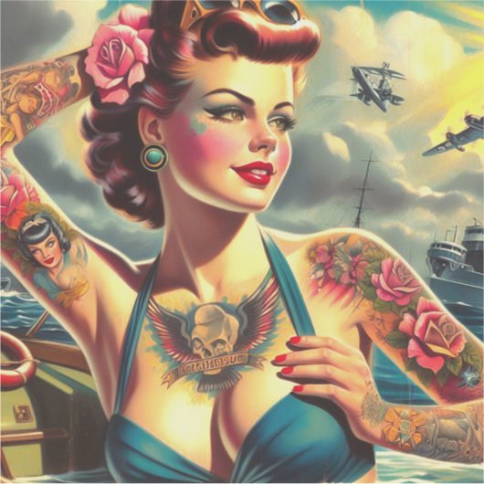  getatoeëerde pin-up sticker (Voorkant)