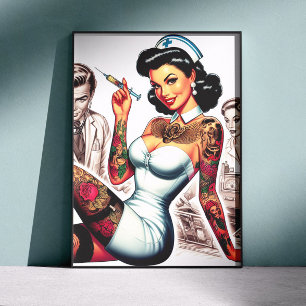 Getatoeëerde verpleegster pin-up poster