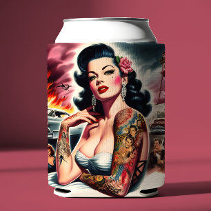 Getatoeëerde vintage pin-up blikjeskoeler