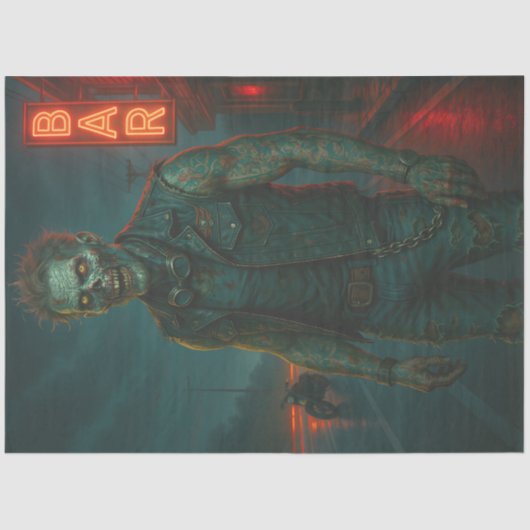 Getatoeëerde Zombie Biker | Gothic Halloween Undea Tissuepapier (Voorkant)