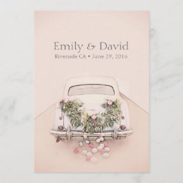 Getaway Car Wedding Romantische Blush Roze Uitnodi Kaart