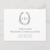 Getekend bladkrans monogram huwelijks annulering aankondigingskaart (Voorkant)