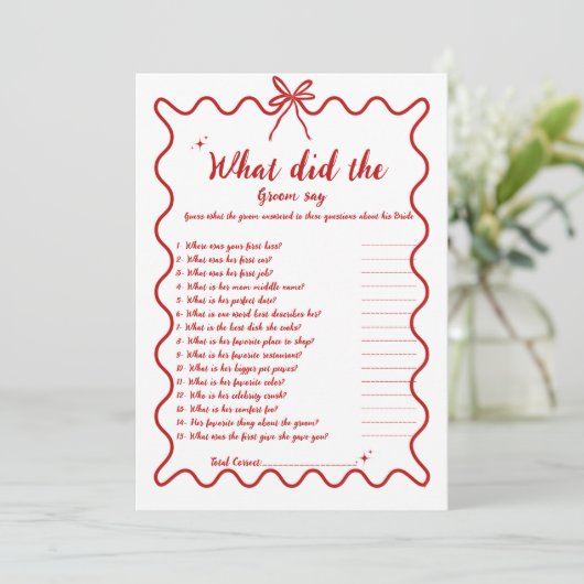 Getekende bruid bruidegom trivia bruiloft game kaa aankondiging (Staand voorkant)